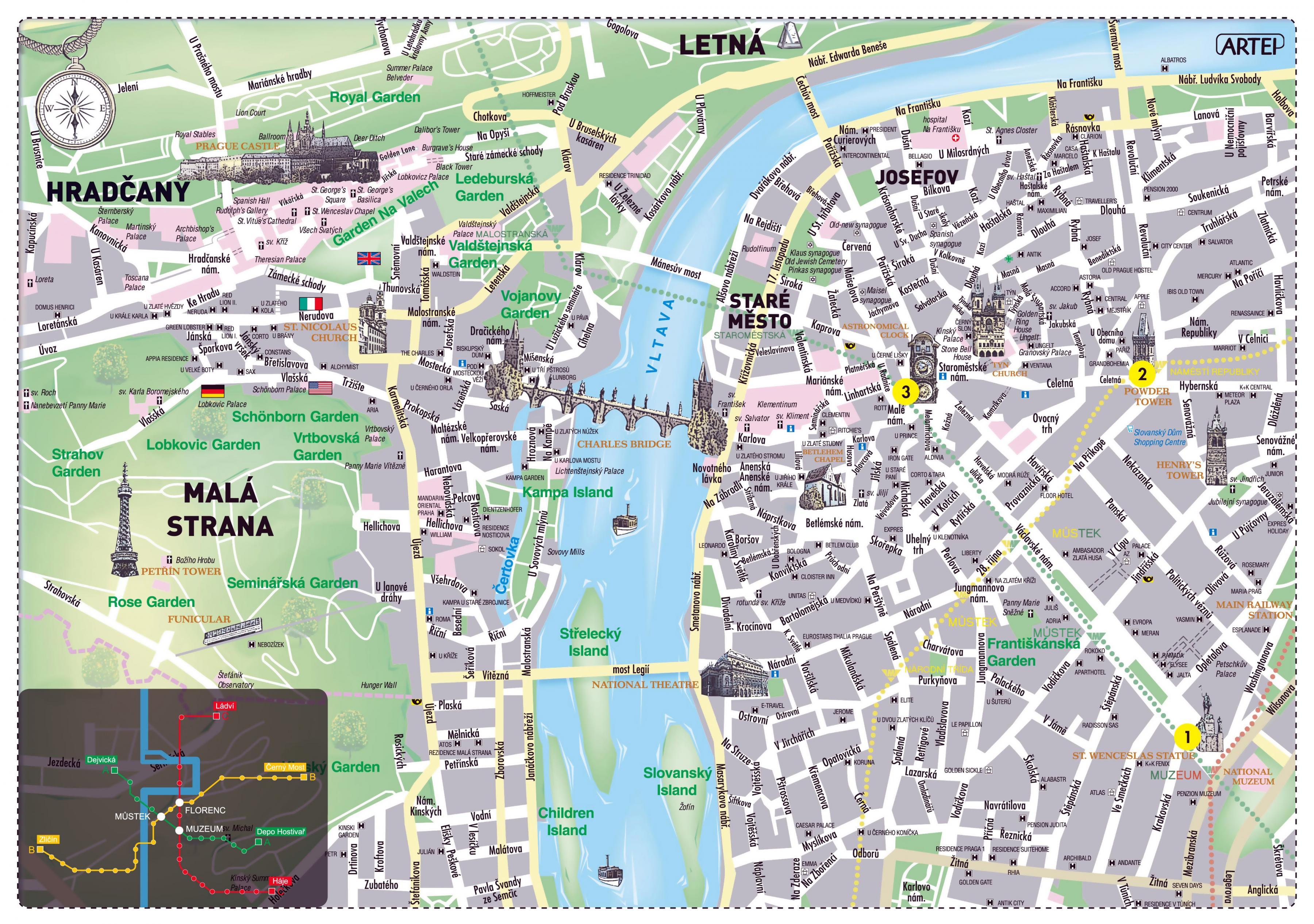 Atracciones de praga mapa - Praga principales lugares de interés de