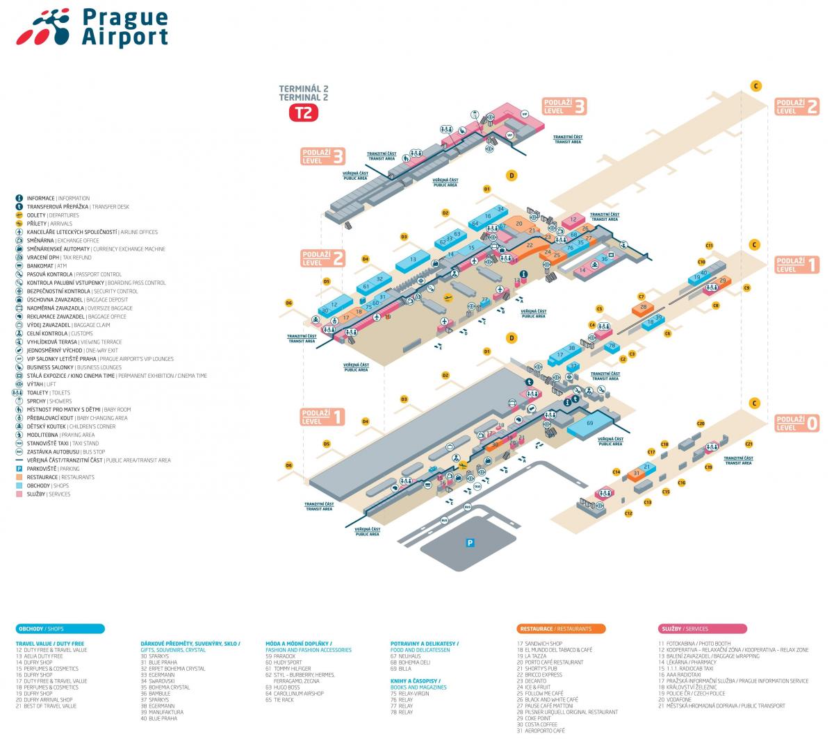mapa de la terminal 2 del aeropuerto de praga
