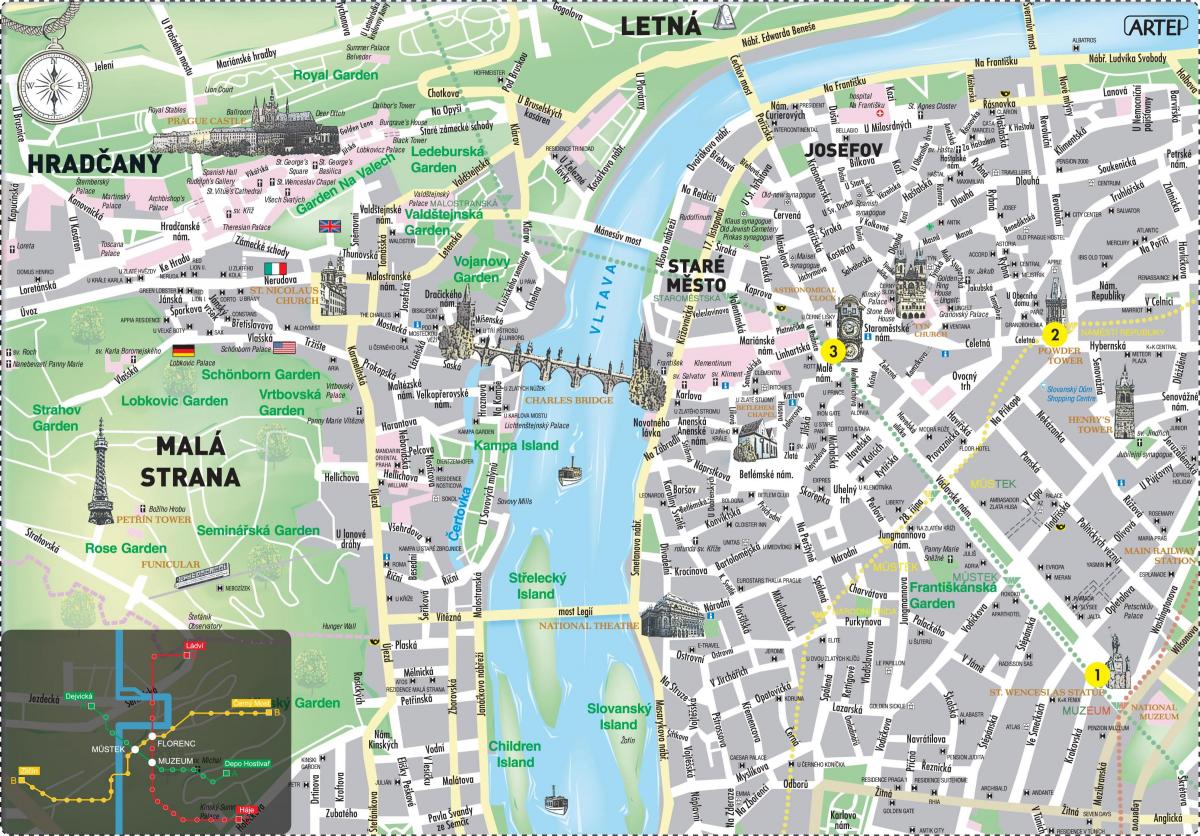 mapa de praga centro de la ciudad en inglés