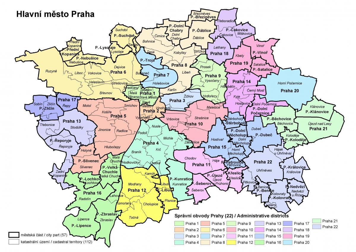 praga mapa de la ciudad de los distritos