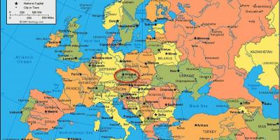 Mapa de europa, mostrando praga